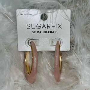 Sugarfix by BaubleBar Sparkly Pink/Gold Underlay Resin Hoop Earrings Pierced NWT